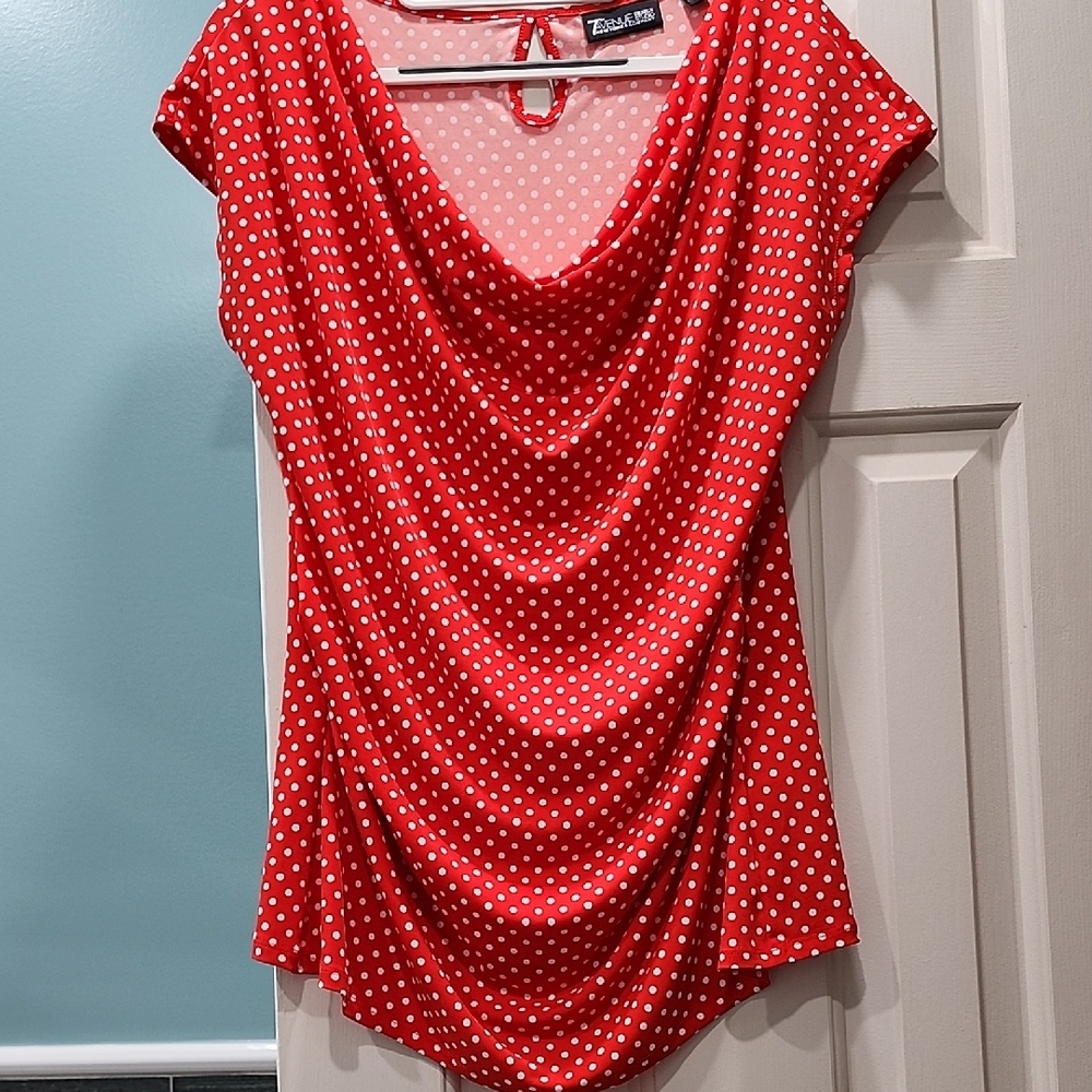 New York & Company Red Cap Sleeve Draped Blouse